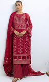 Stylish Pakistani chiffon 3-piece unstitched ladies suit in vibrant colors and intricate embroidery detailing.
