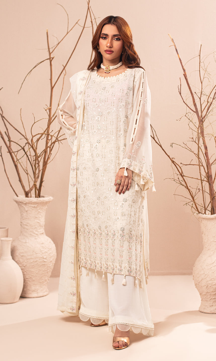 Nur By Shamooz Embroidered Chiffon Suit Unstitched 4 Piece SHM24N SU-0100 - Formals Collection