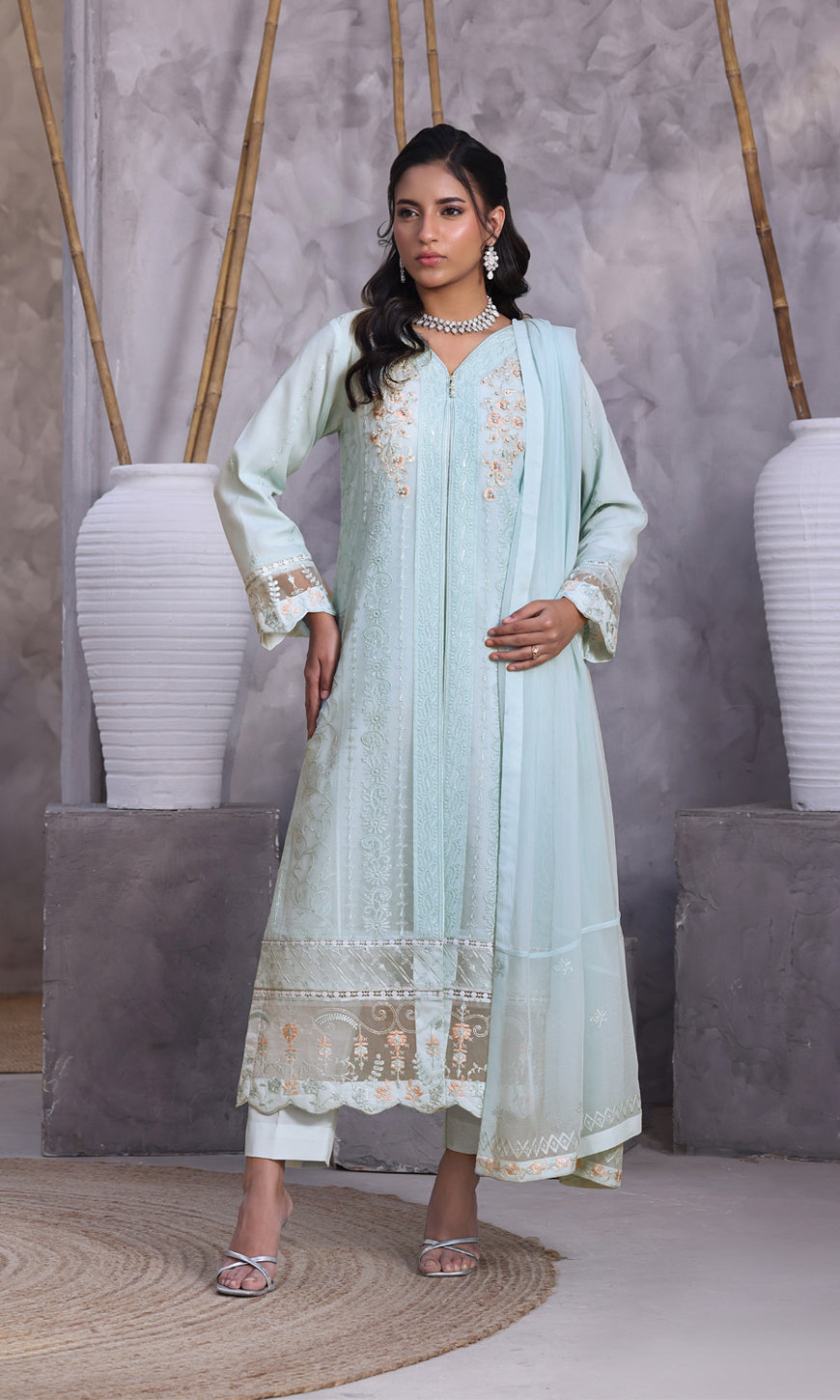 white christmas dresses Stuff Shamoz Silk All Over Embroidery Shirt And Net Applic Embroidery –  Charkha store main image 0