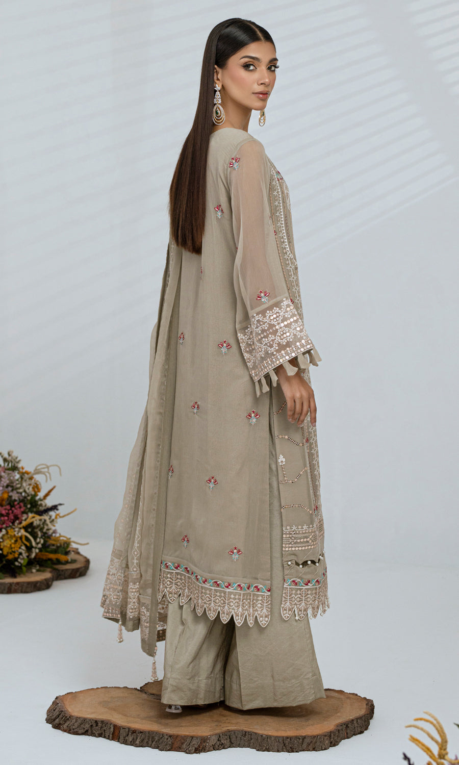 Nur By Shamooz Embroidered Chiffon Suit Unstitched 4 Piece SHM24N SU-098 - Formals Collection